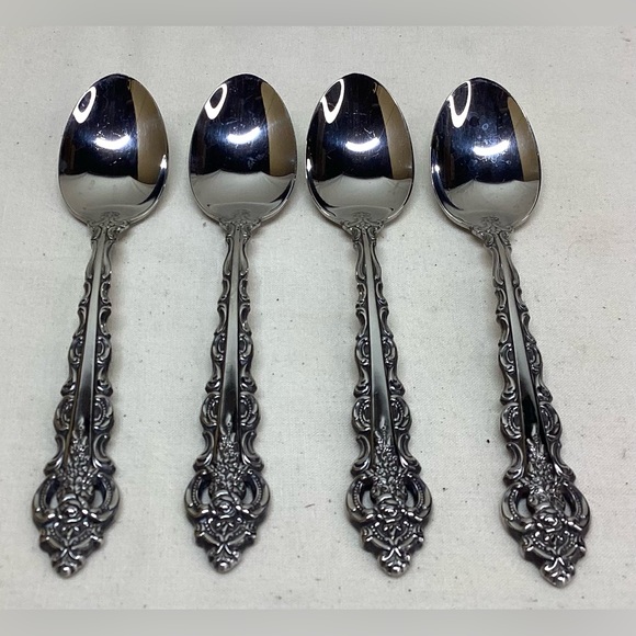 4 Oneida DA VINCI Scrolls Cube Stainless Flatware TEASPOONS 6 1/4” - Picture 1 of 4